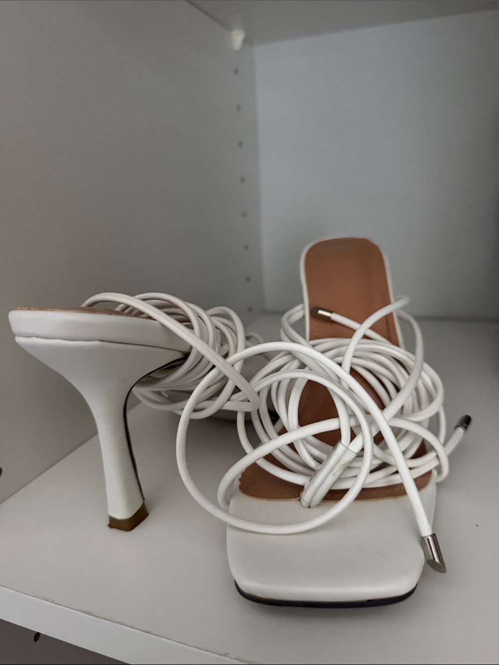 White Strappy Lace-Up High Heel Sandals